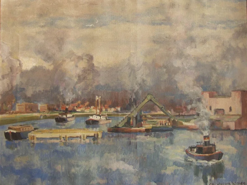 1887-François Charles Schenckbecher - Veduta del porto di Strasburgo